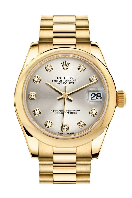 Rolex Datejust 31 Silver Diamond Dial 18K Yellow Gold President Ladies Watch 178248