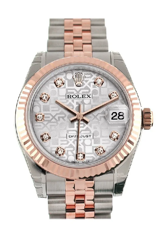 Rolex Datejust 31 Silver Jubilee Diamond Dial Fluted Bezel 18K Rose Gold Two Tone Jubilee Ladies Watch 178271