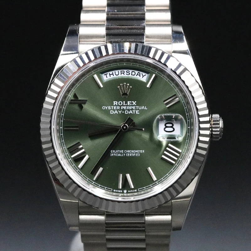 2021 Rolex 228239 White Gold Daydate 40 with Olive Dial with Box & Papers