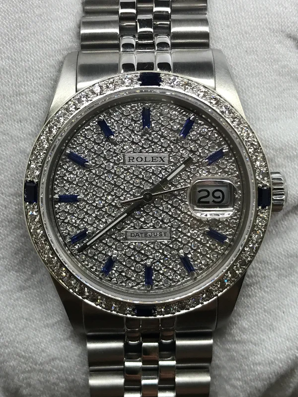 Rolex Datejust 36mm 16014 Custom Pave Diamonds Dial Automatic Watch