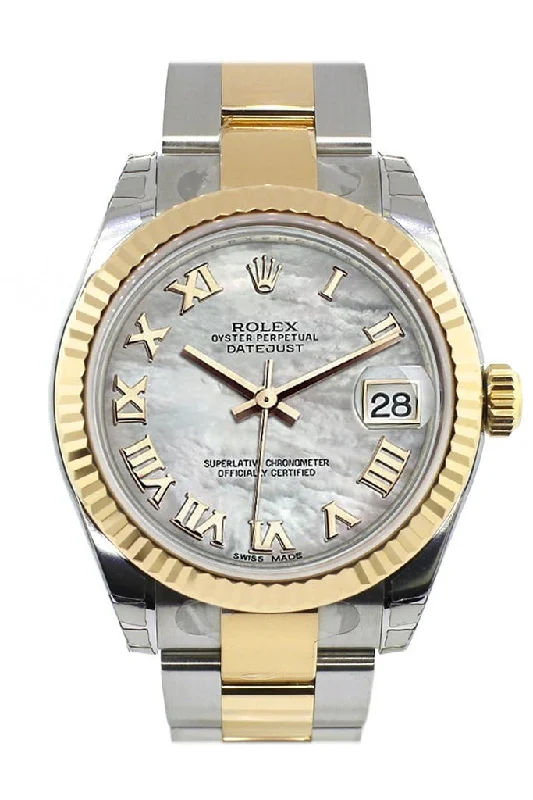 Rolex Datejust 31 Mother of Pearl Roman Dial Fluted Bezel 18K Gold Two Tone Ladies 178273