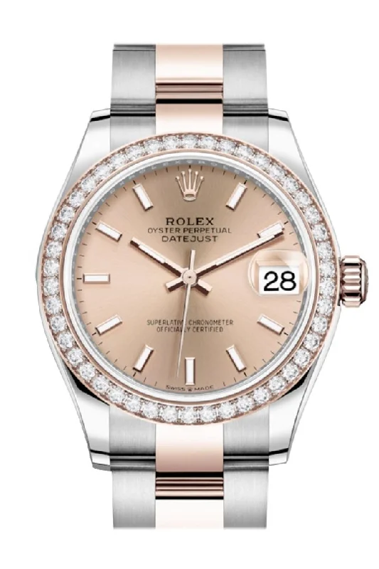 Rolex Datejust 31 RosŽ Dial Diamond Bezel Rose Gold Two Tone Watch 278381RBR 278381