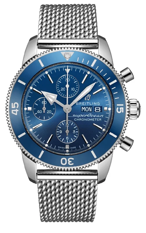 Breitling Superocean Heritage Automatic Chronograph Stainless Steel Blue Dial Mesh Bracelet Mens Watch A13313161C1A1