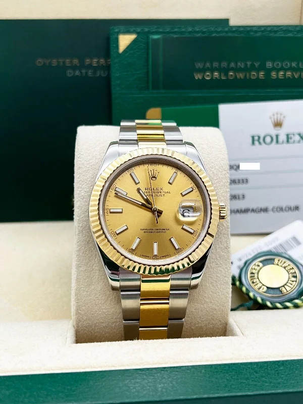 Rolex 126333 Datejust 41 Champagne Dial 18K Gold Steel Box Papers