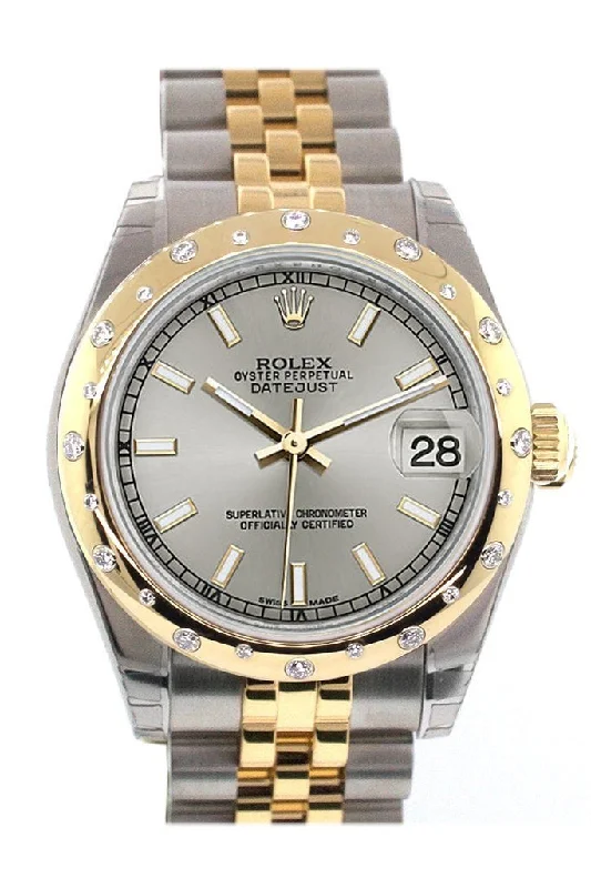 Rolex Datejust 31 Silver Dial Diamond Bezel 18K Gold Two Tone Jubilee Ladies 178343