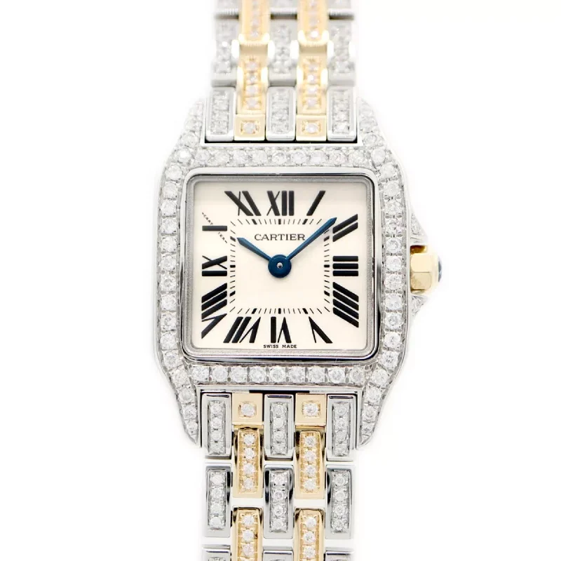 CARTIER SANTOS DEMOISELLE 2698 Quartz 20mm 2 Tone Full DIAMOND Watch