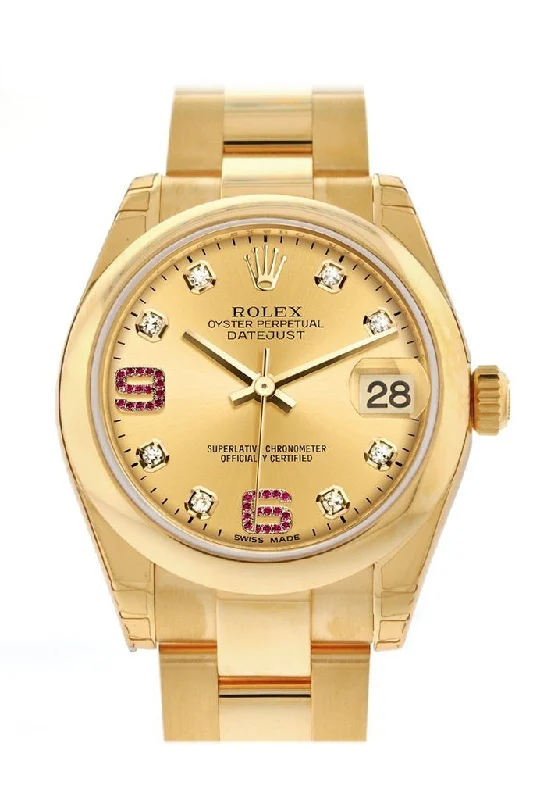 Rolex Datejust 31 Champagne Diamonds Rubies Dial 18K Yellow Gold Ladies Watch 178248