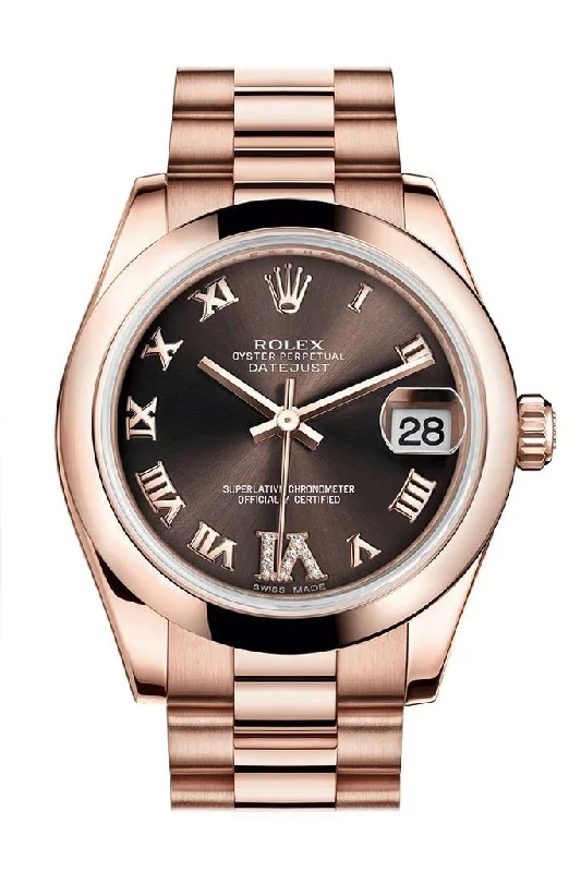 Rolex Datejust 31 Chocolate Large VI set with Diamond Dial 18K Everose Gold President Ladies Watch 178245