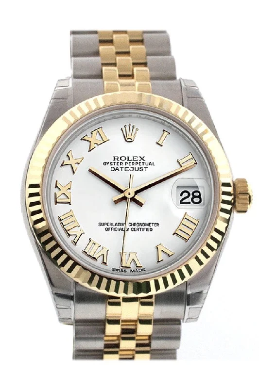 Rolex Datejust 31 White Roman Dial Fluted Bezel 18K Gold Two Tone Jubilee Ladies 178273