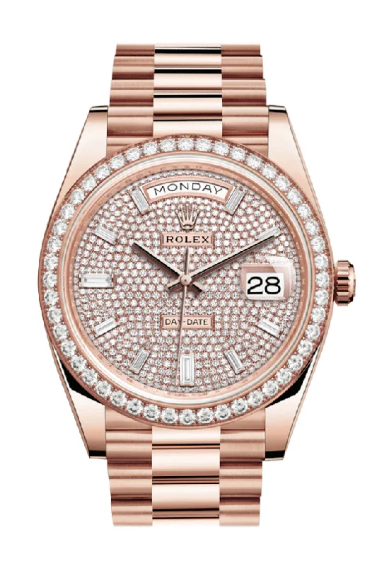 Rolex Day-Date 40 Pave Diamond 10 Baguette-cut Diamonds Dial Diamond Bezel 18K Everose gold President Automatic Men's Watch 228345RBR 228345