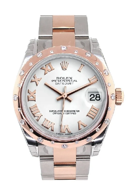 Rolex Datejust 31 White Roman Dial Diamond Bezel 18K Rose Gold Two Tone Ladies Watch 178341