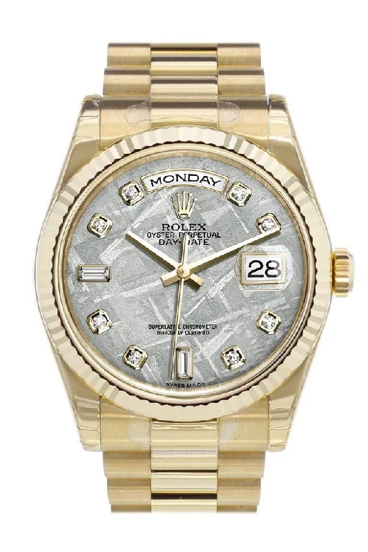 Rolex Day-Date 36 Meteorite Diamonds Dial Fluted Bezel President Yellow Gold Watch 118238