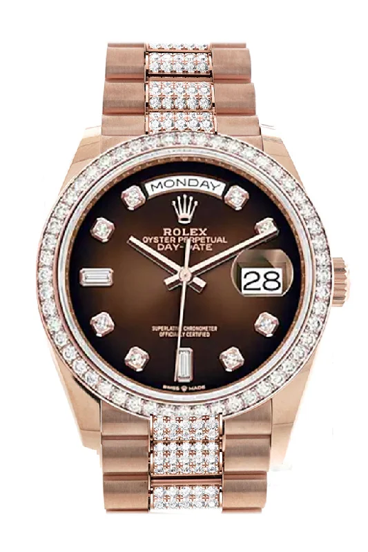 Rolex Day-Date 36 Brown ombrŽ Diamond Dial Diamond Bezel 18K Everose Gold Diamond President Watch 128345RBR